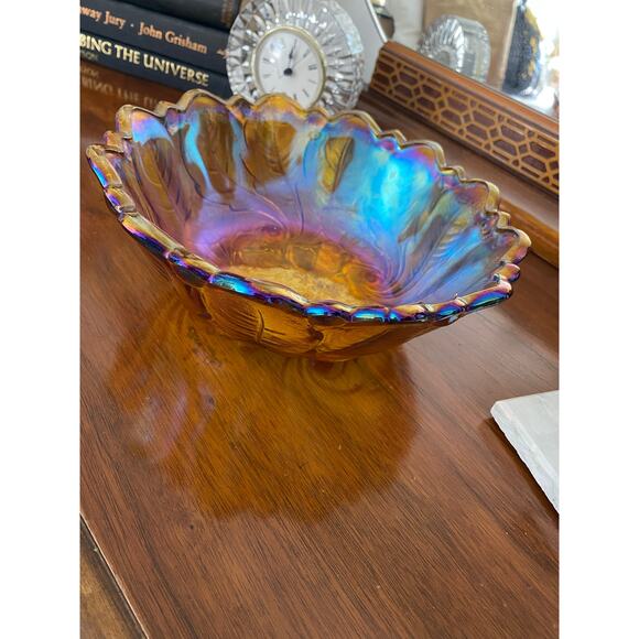 Vintage Carnival Glass Bowl Marigold Amber Iridescent Indiana Glass Collectors - Picture 2 of 10